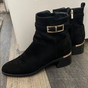 Calvin Klein Black and Gold Ankle Booties with Gold Accent